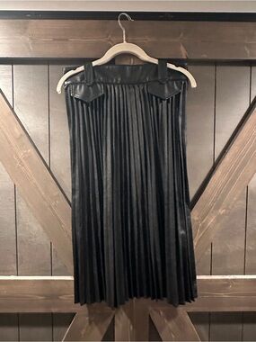 Express Black Pleated Faux Leather Midi Skirt